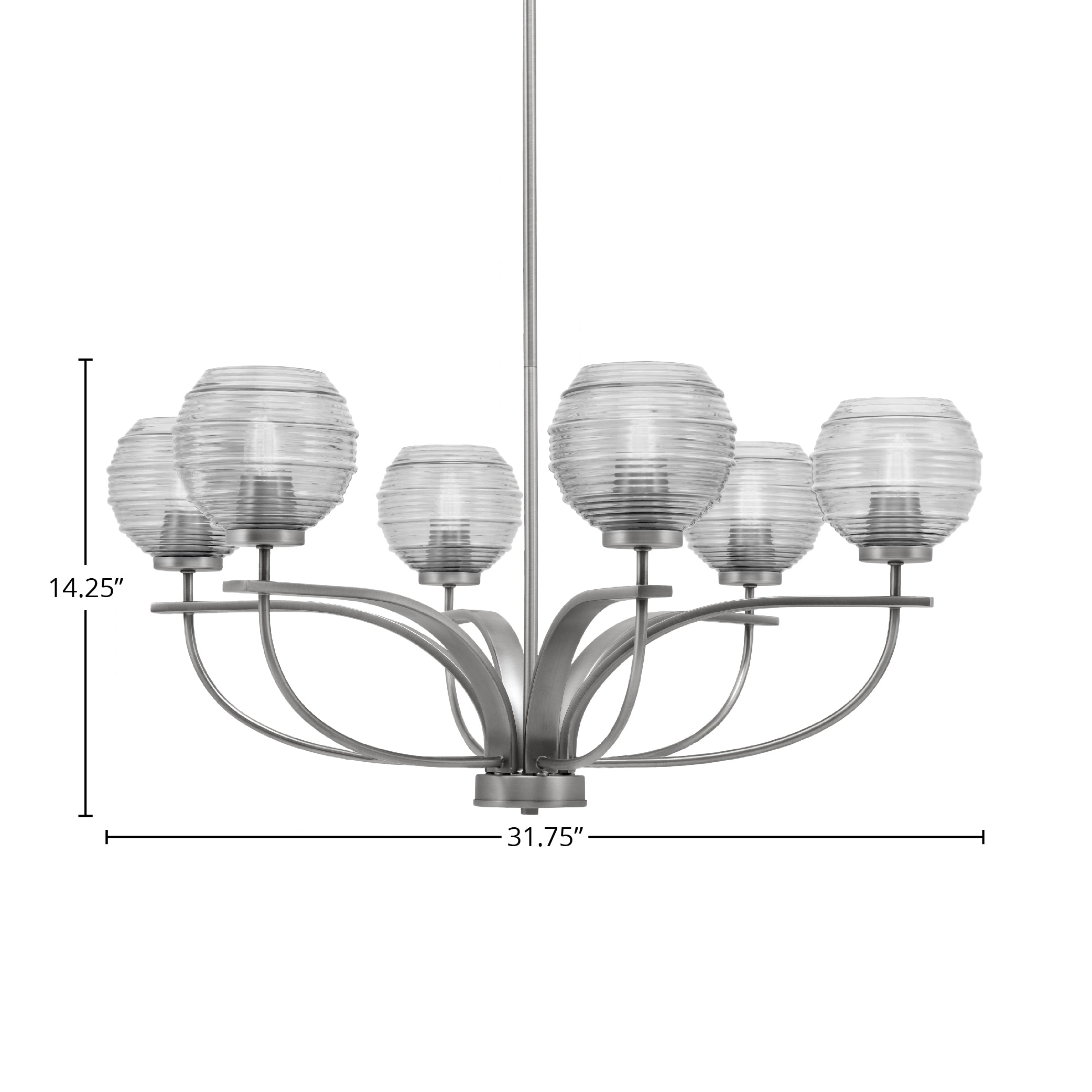 Cavella Six Light Chandelier in Graphite with 6" Clear Ribbed Shade