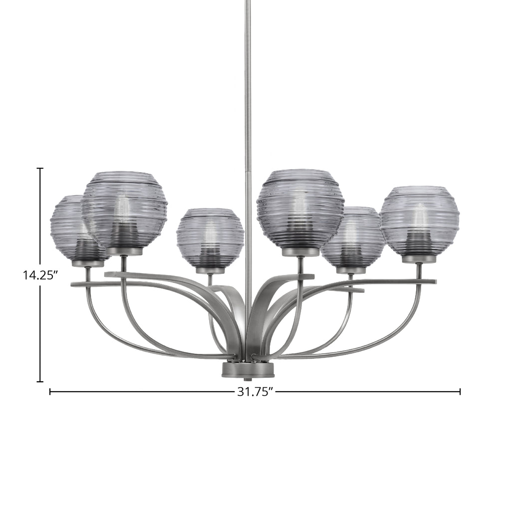 Cavella Six Light Chandelier in Graphite with 6" Smoke Ribbed Shade