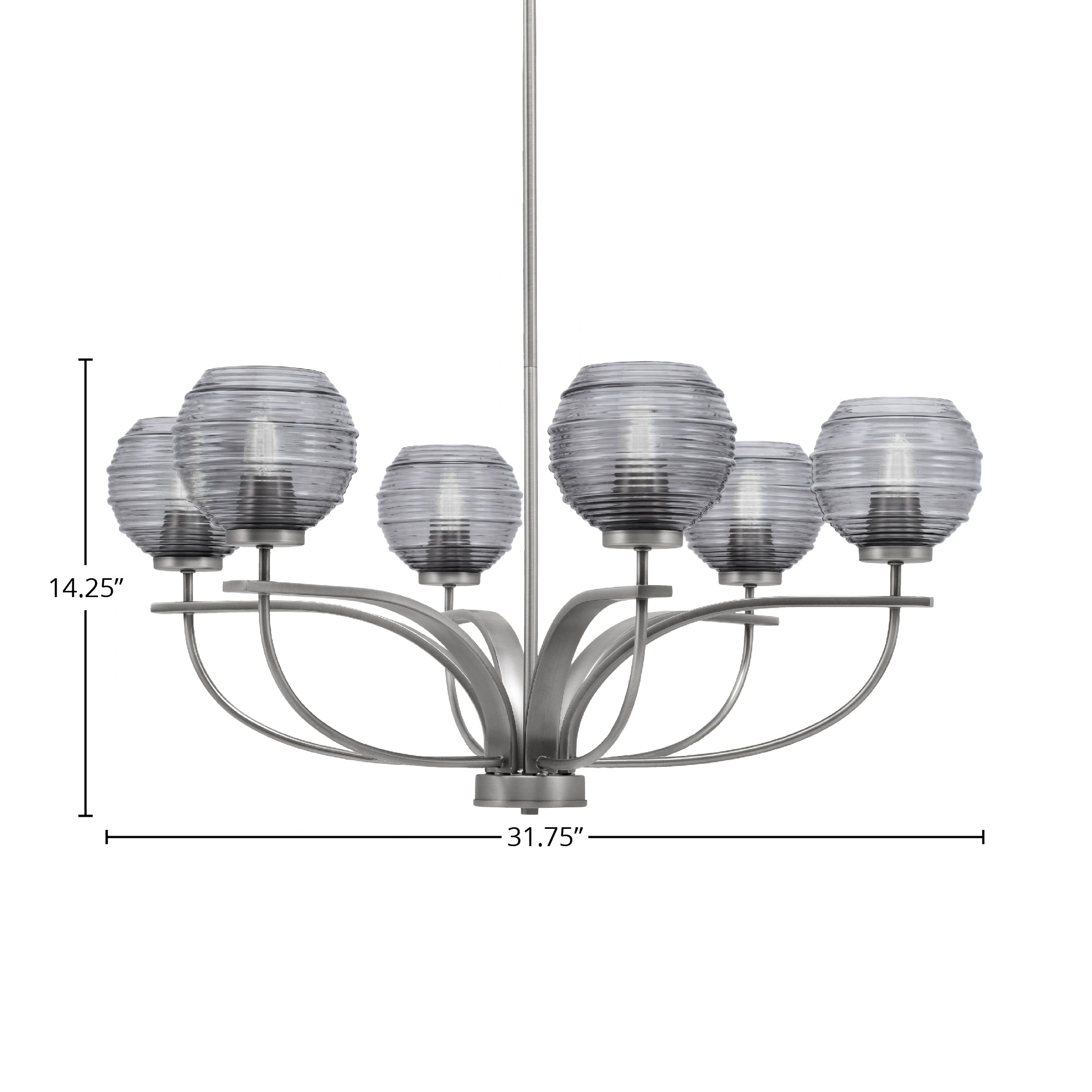 Cavella Six Light Chandelier in Graphite with 6" Smoke Ribbed Shade