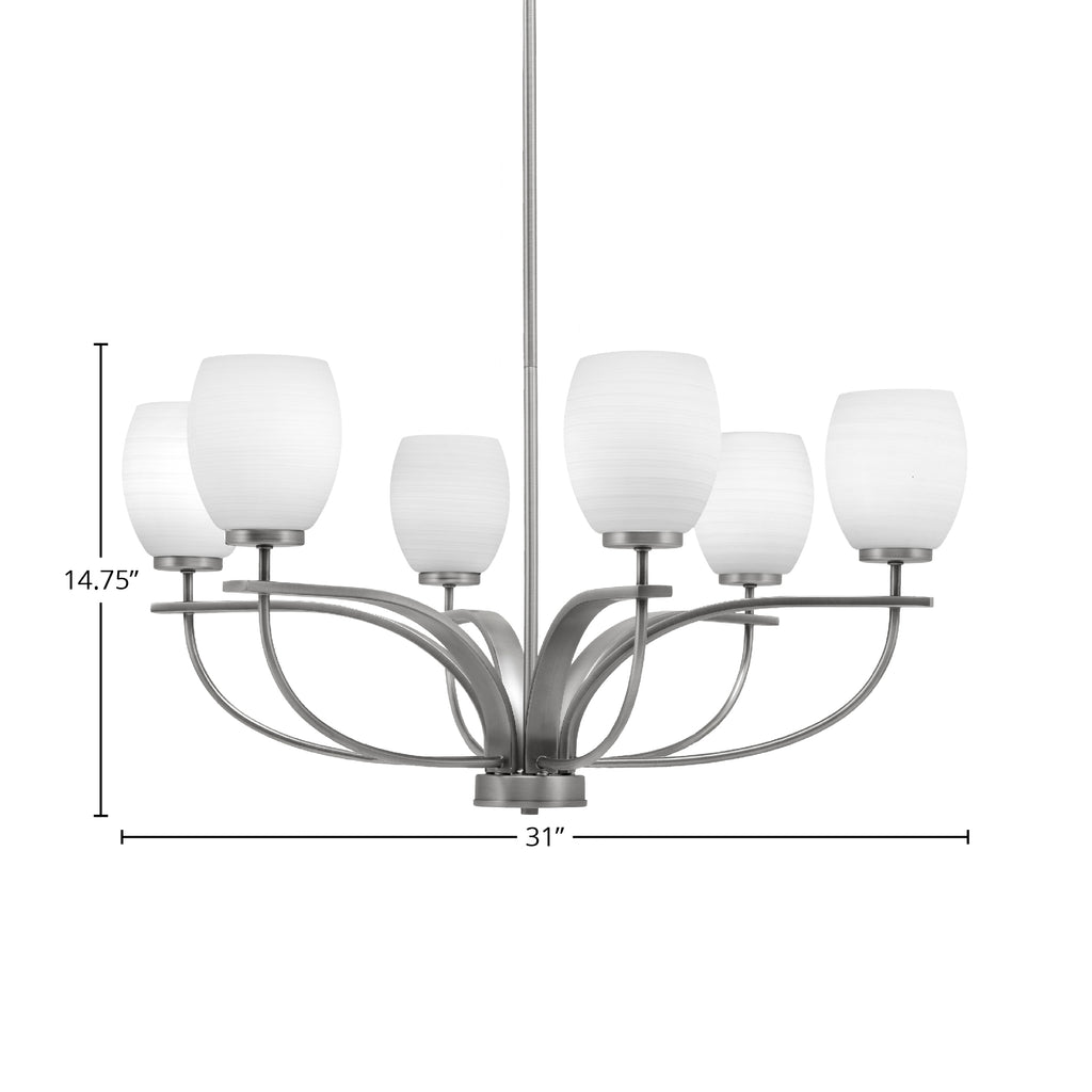 Cavella Six Light Chandelier in Graphite with 5" White Linen Shade