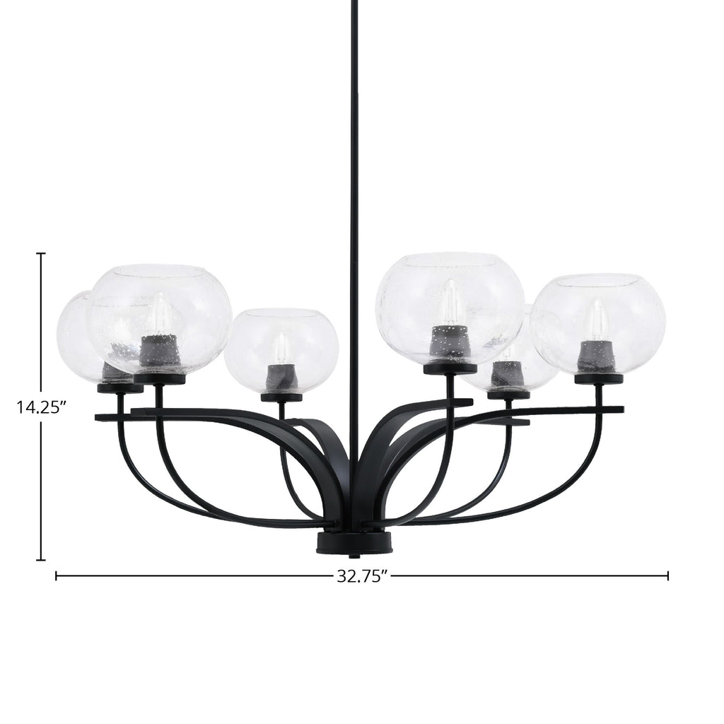 Cavella Six Light Chandelier in Matte Black with 7" Clear Bubble Shade
