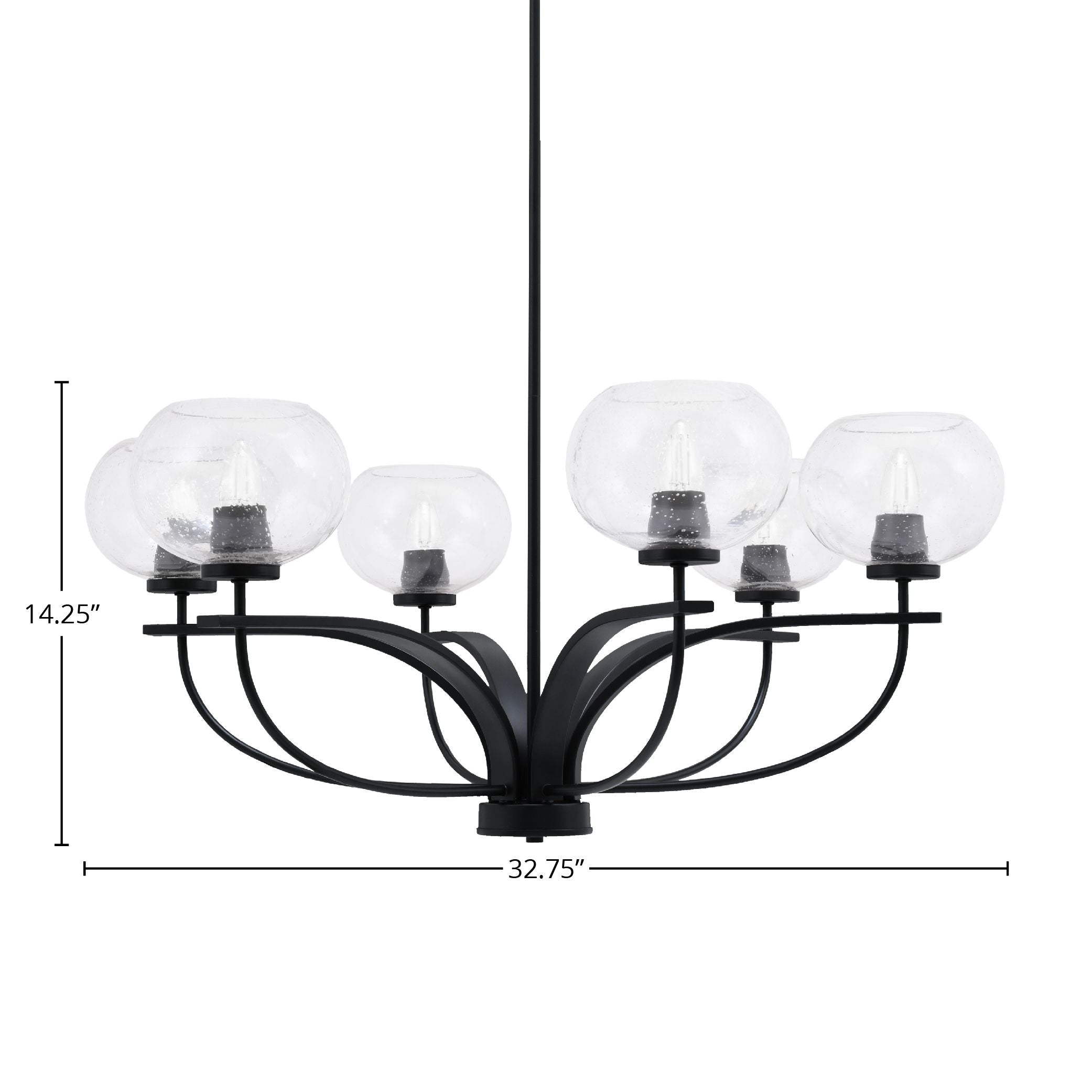Cavella Six Light Chandelier in Matte Black with 7" Clear Bubble Shade