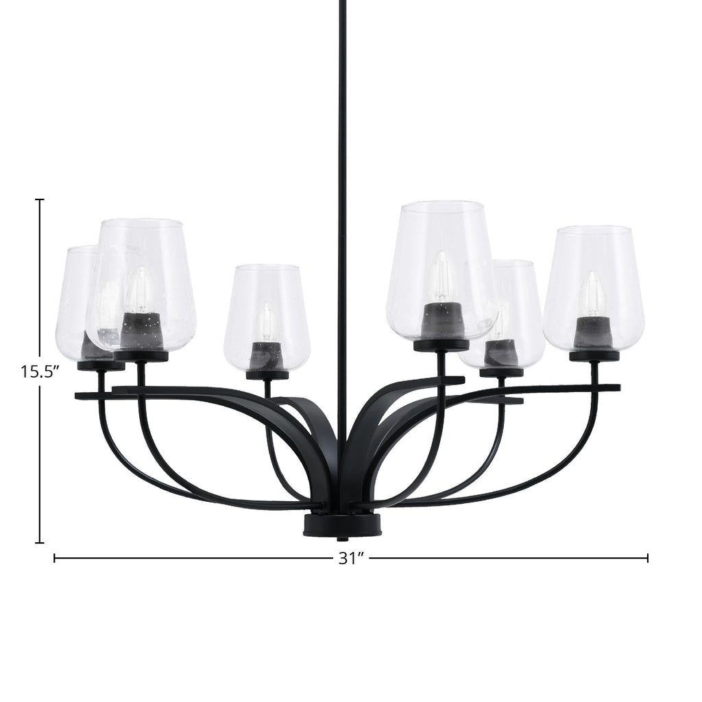 Cavella Six Light Chandelier in Matte Black with 5" Clear Bubble Shade