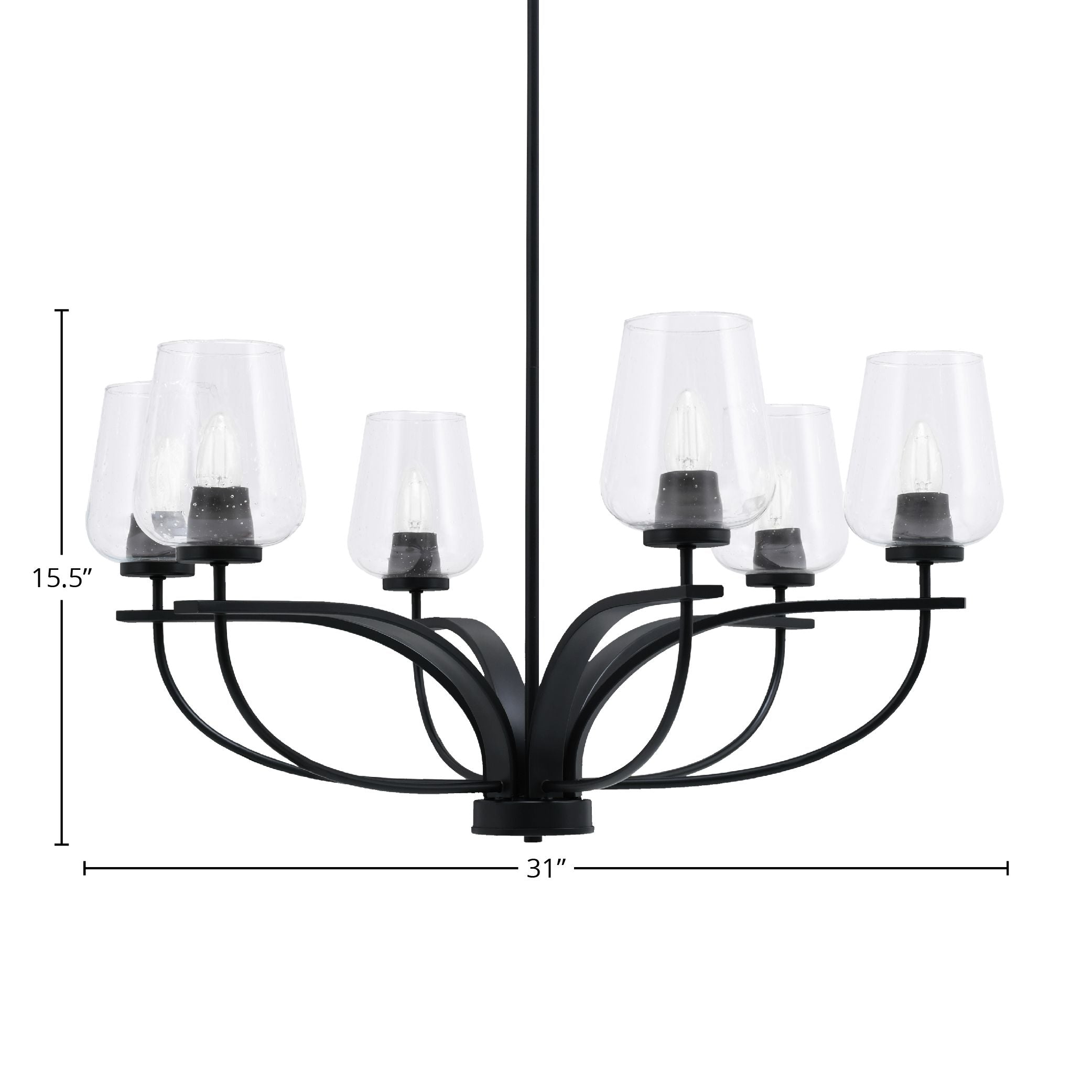 Cavella Six Light Chandelier in Matte Black with 5" Clear Bubble Shade