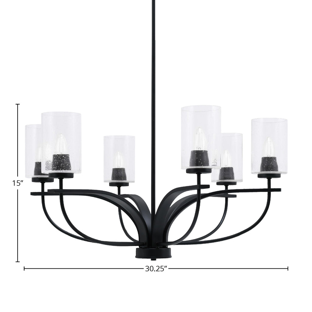 Cavella Six Light Chandelier in Matte Black with 4" Clear Bubble Shade