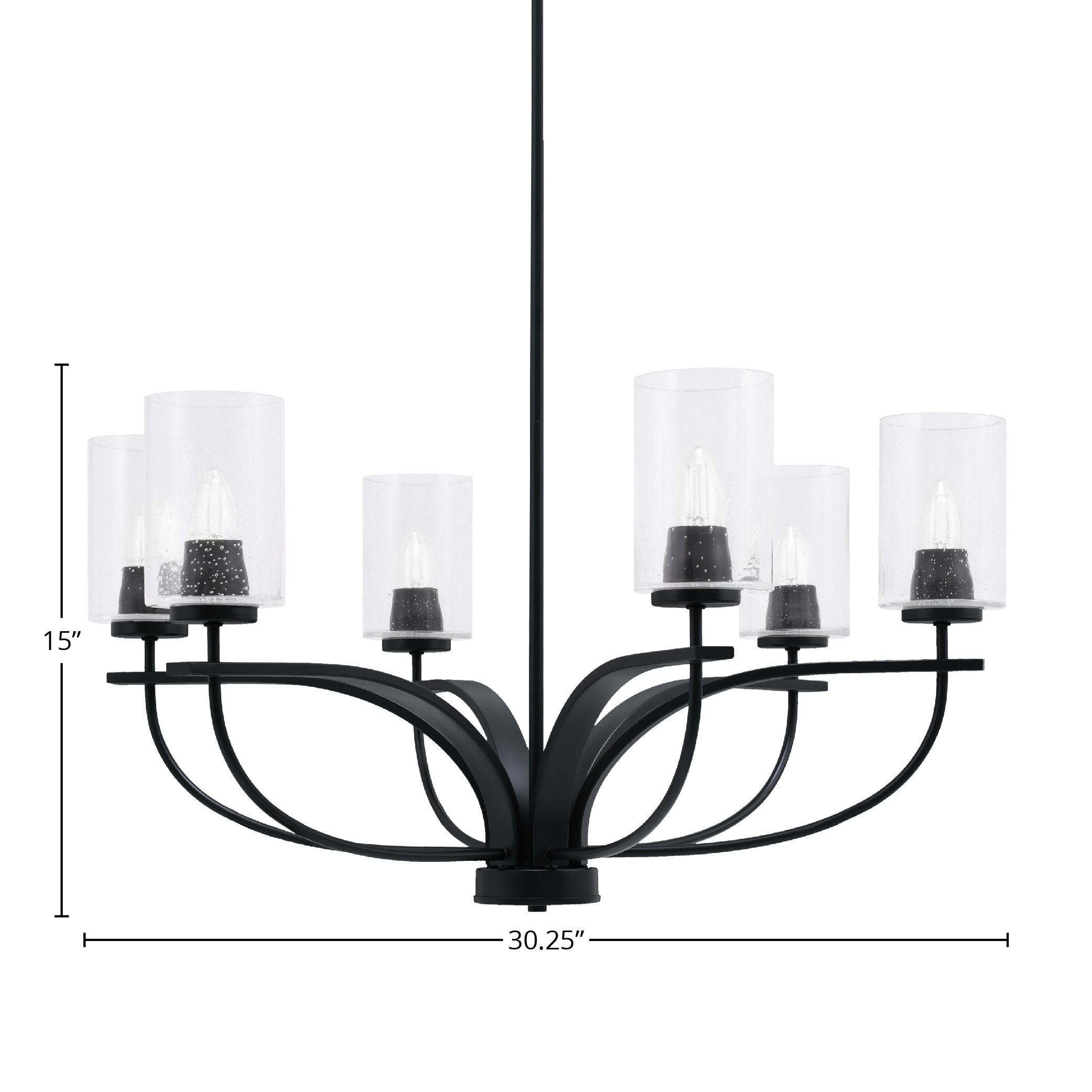 Cavella Six Light Chandelier in Matte Black with 4" Clear Bubble Shade