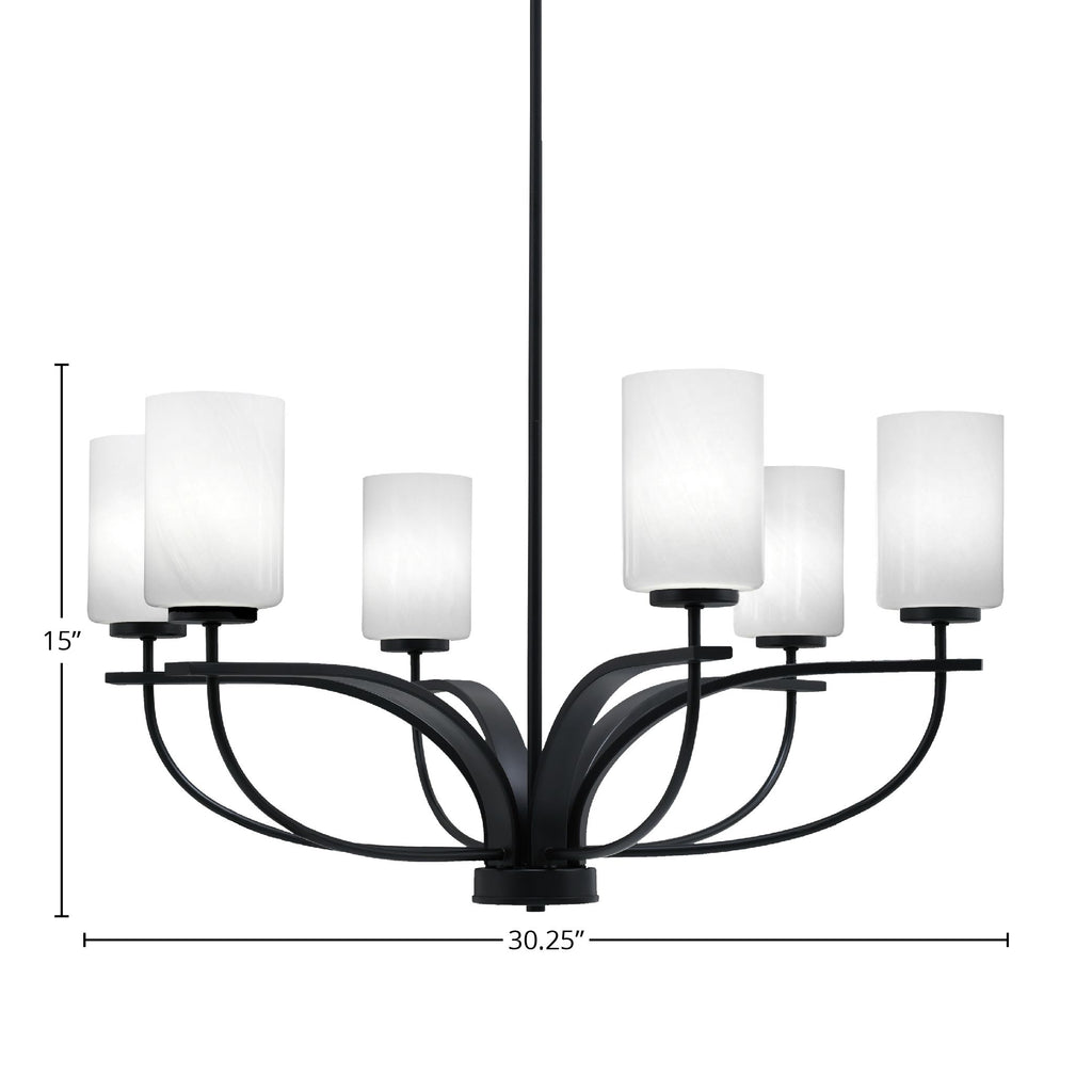 Cavella Six Light Chandelier in Matte Black with 4" White Marble Shade