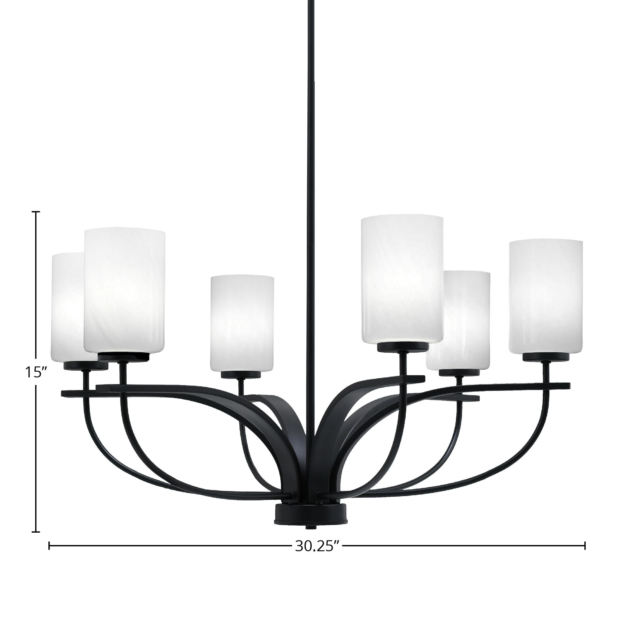 Cavella Six Light Chandelier in Matte Black with 4" White Marble Shade