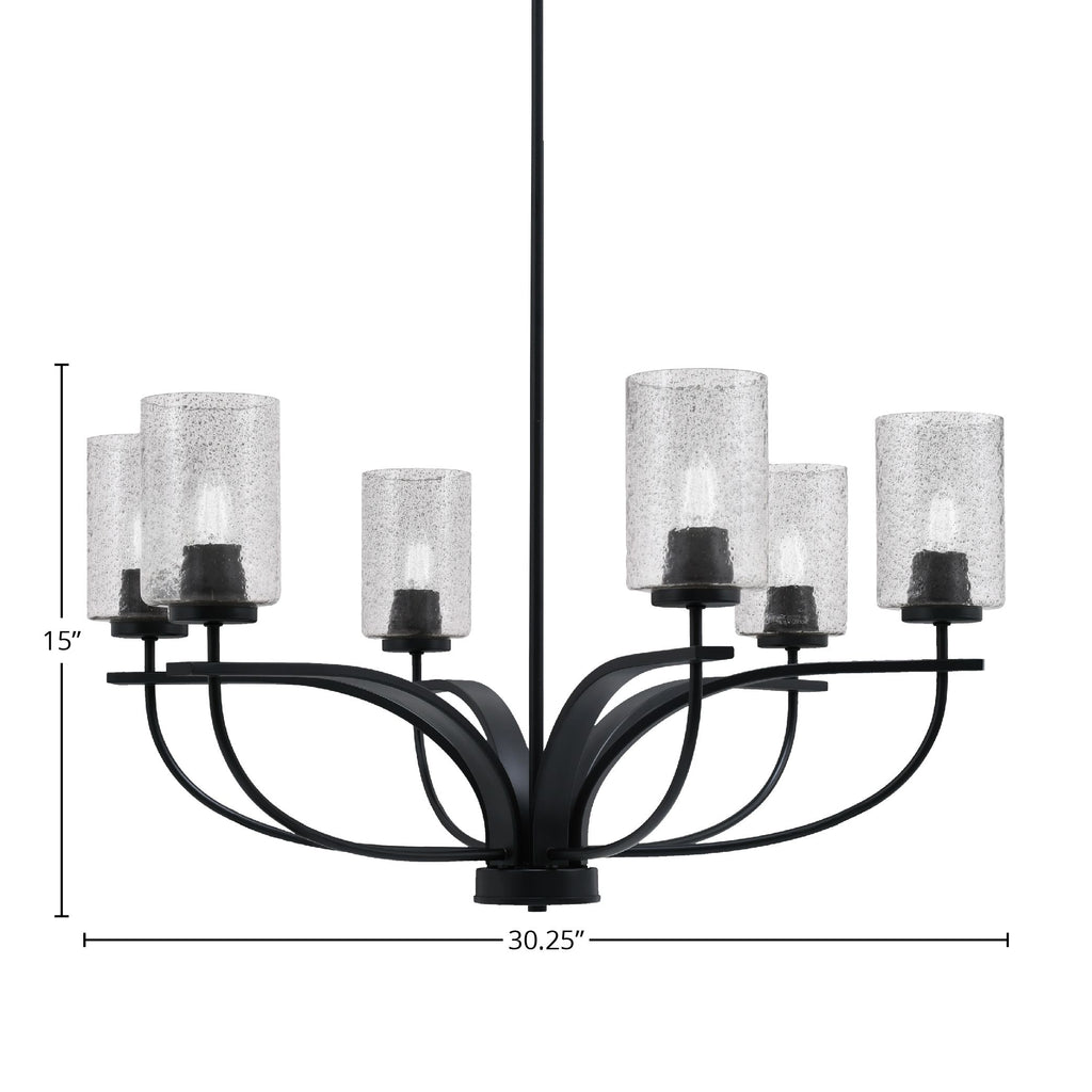 Cavella Six Light Chandelier in Matte Black with 4" Smoke Bubble Shade