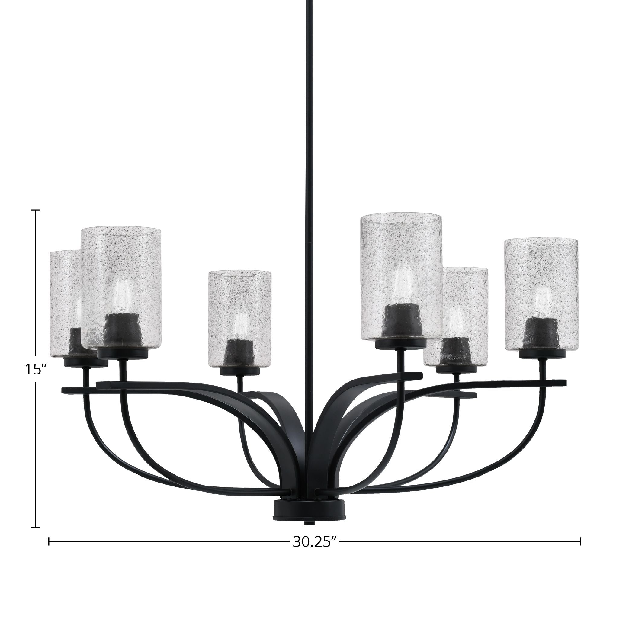 Cavella Six Light Chandelier in Matte Black with 4" Smoke Bubble Shade