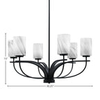 Cavella Six Light Chandelier in Matte Black with 4" Onyx Swirl Shade