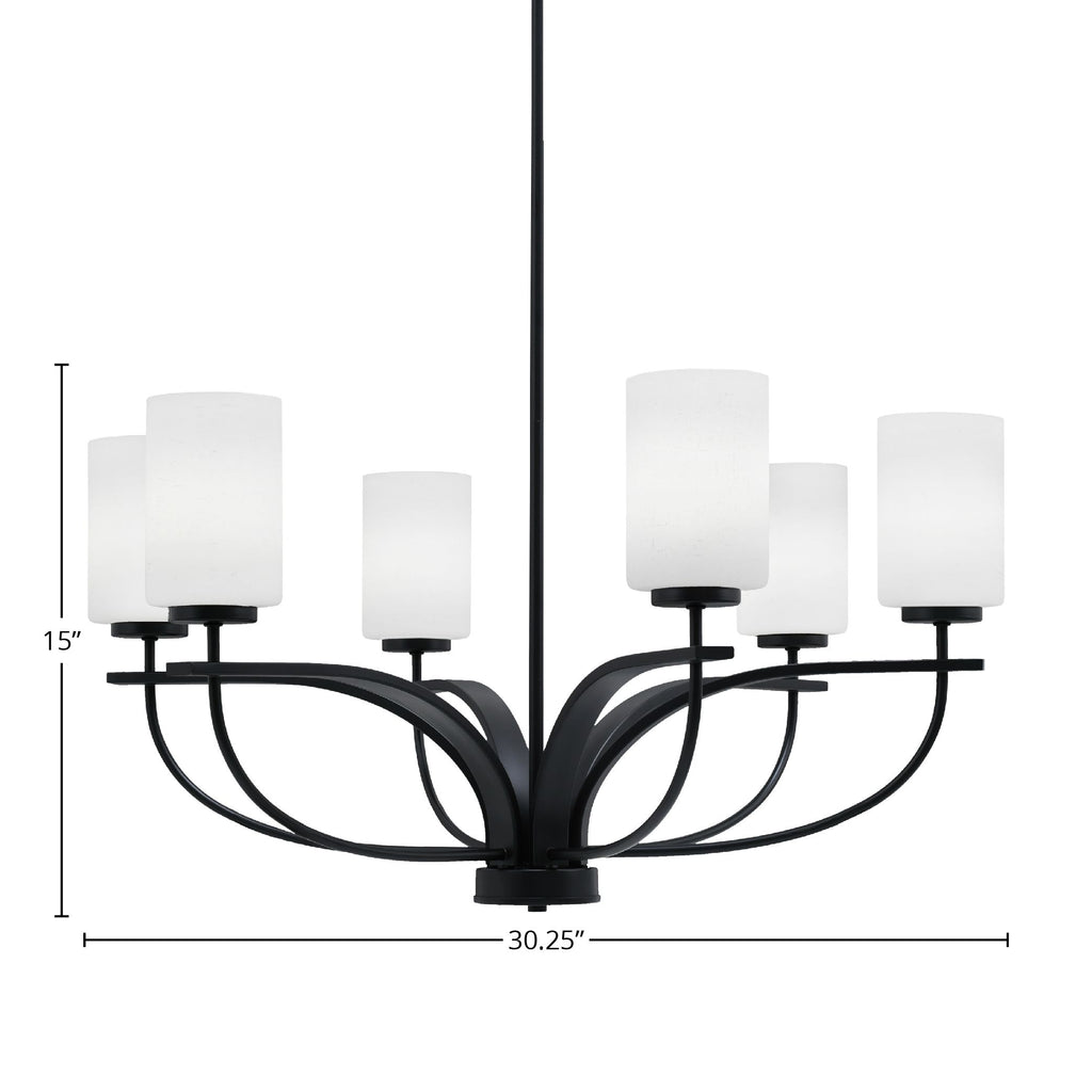 Cavella Six Light Chandelier in Matte Black with 4" White Muslin Shade
