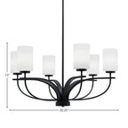 Cavella Six Light Chandelier in Matte Black with 4" White Muslin Shade