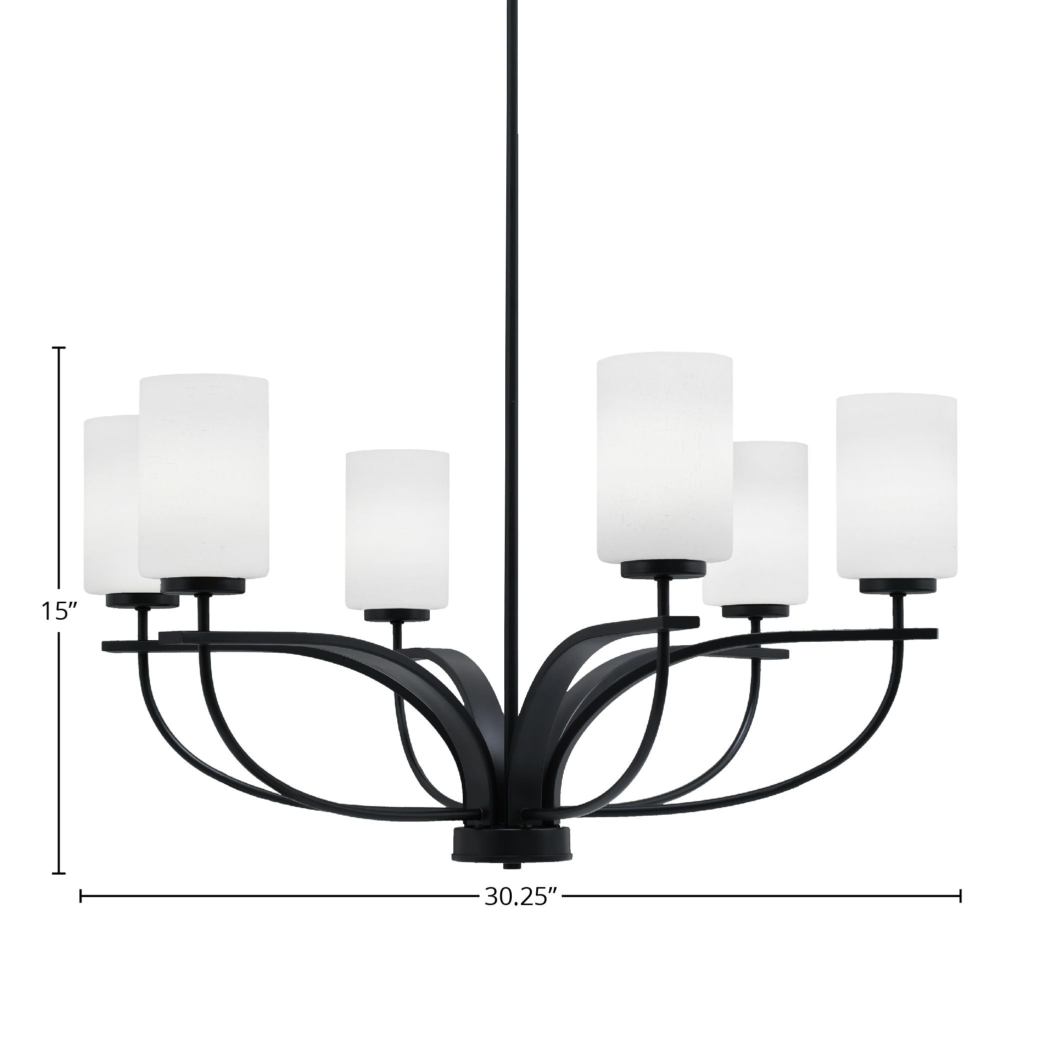 Cavella Six Light Chandelier in Matte Black with 4" White Muslin Shade