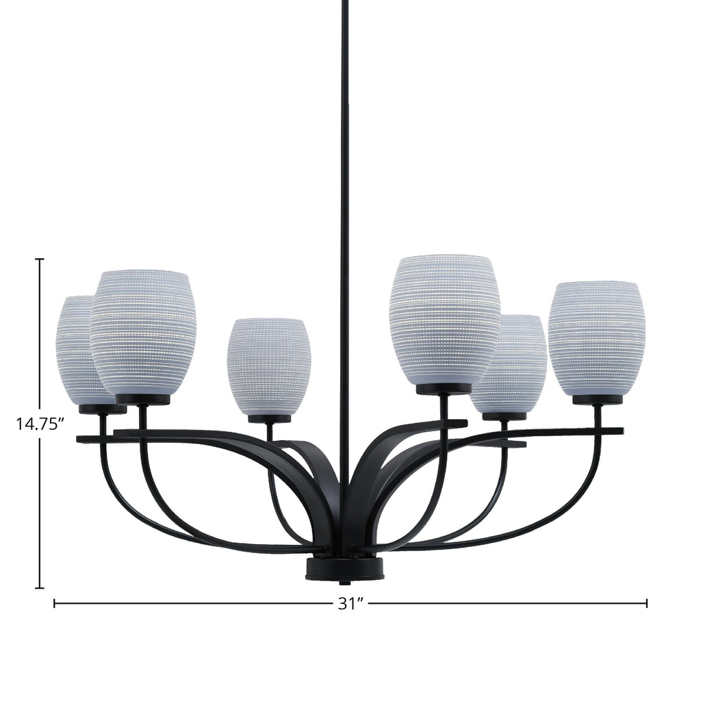 Cavella Six Light Chandelier in Matte Black with 5" Gray Matrix Shade