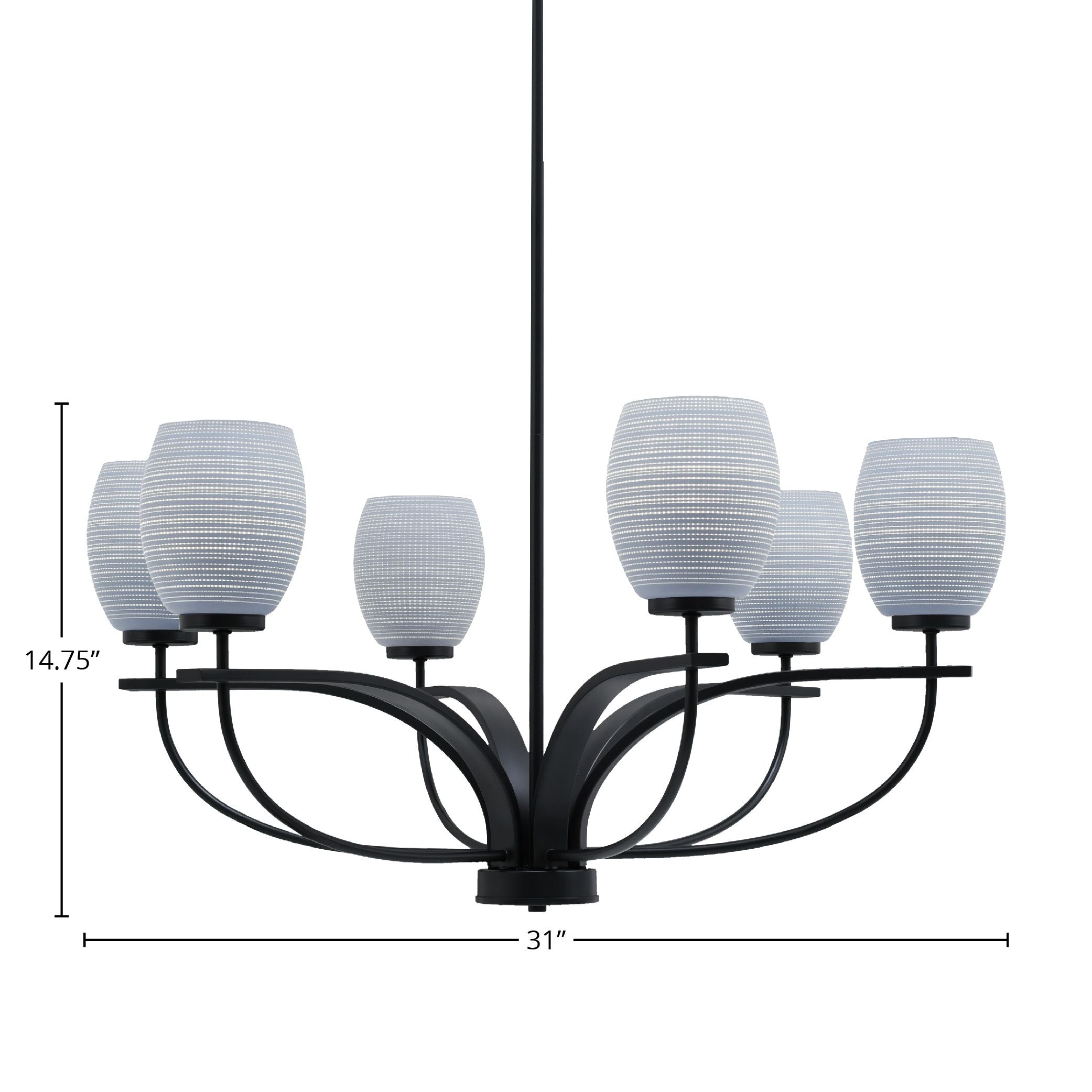 Cavella Six Light Chandelier in Matte Black with 5" Gray Matrix Shade