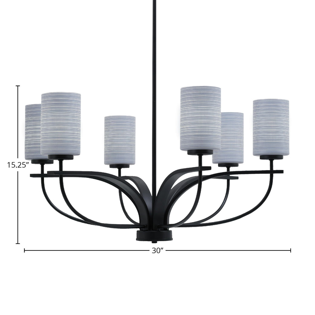 Cavella Six Light Chandelier in Matte Black with 4" Gray Matrix Shade