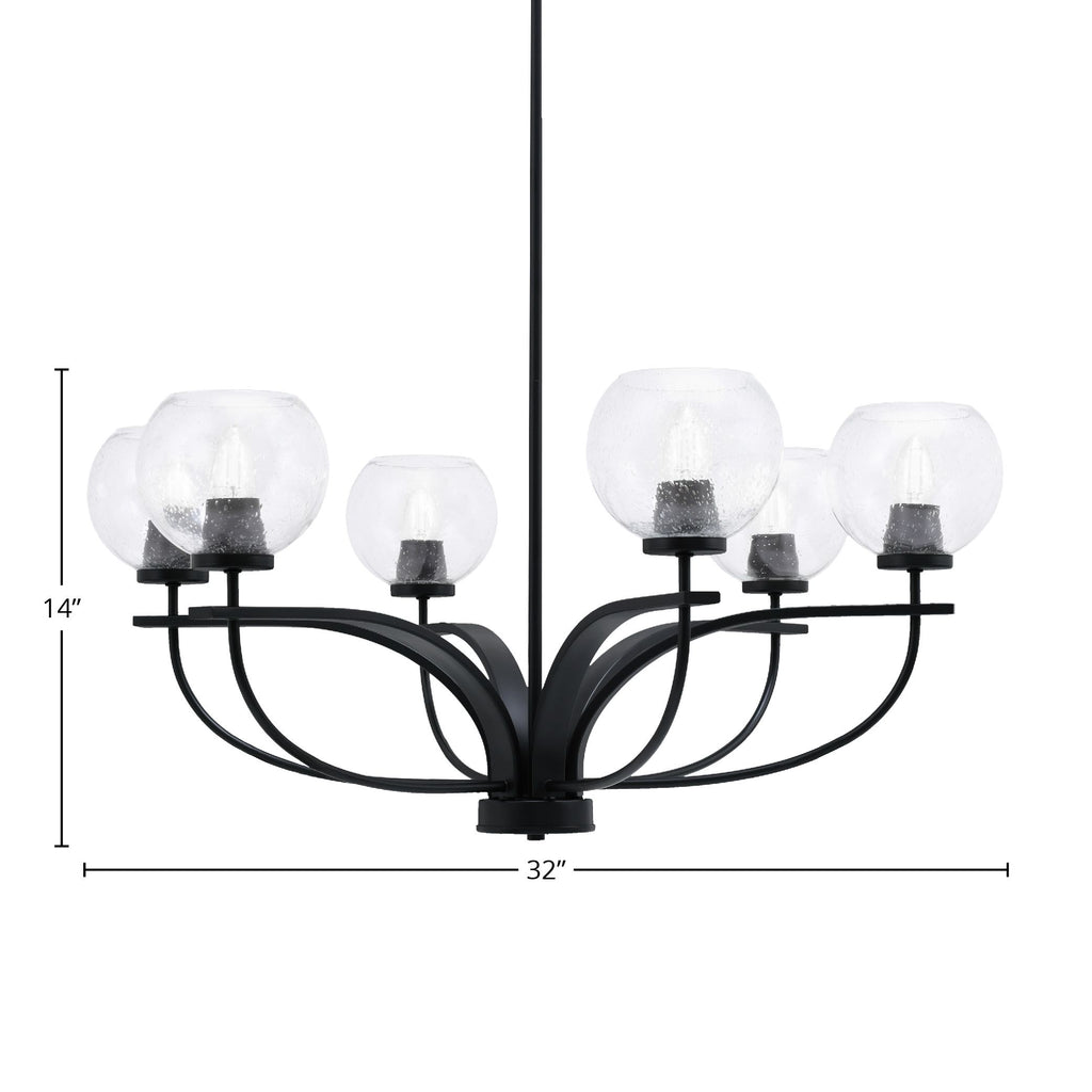 Cavella Six Light Chandelier in Matte Black with 5.75" Clear Bubble Shade