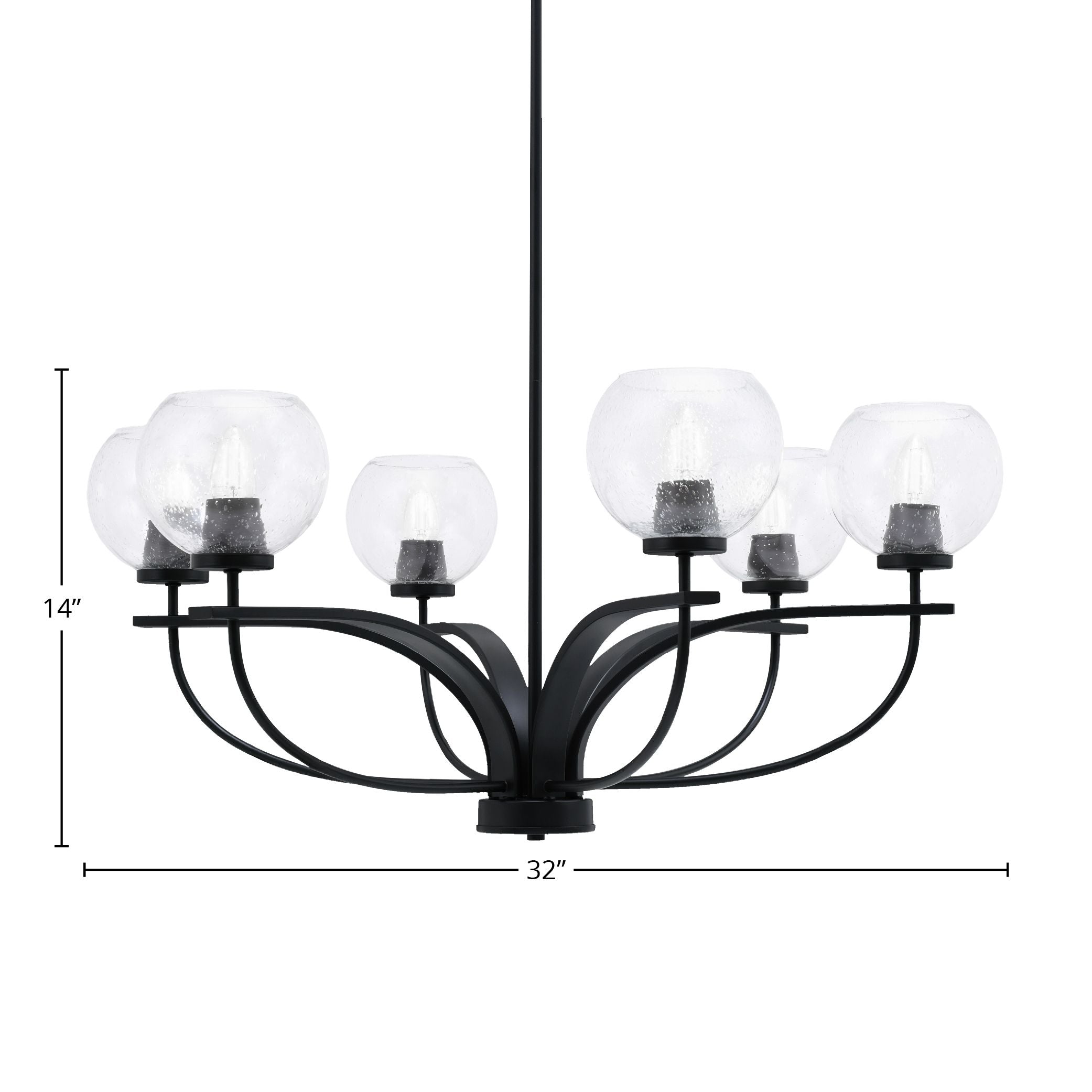 Cavella Six Light Chandelier in Matte Black with 5.75" Clear Bubble Shade