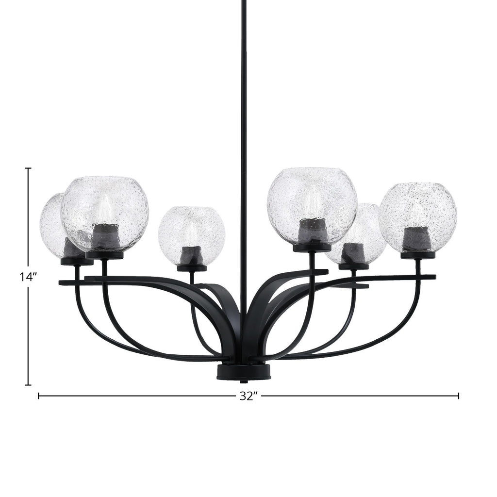 Cavella Six Light Chandelier in Matte Black with 5.75" Smoke Bubble Shade