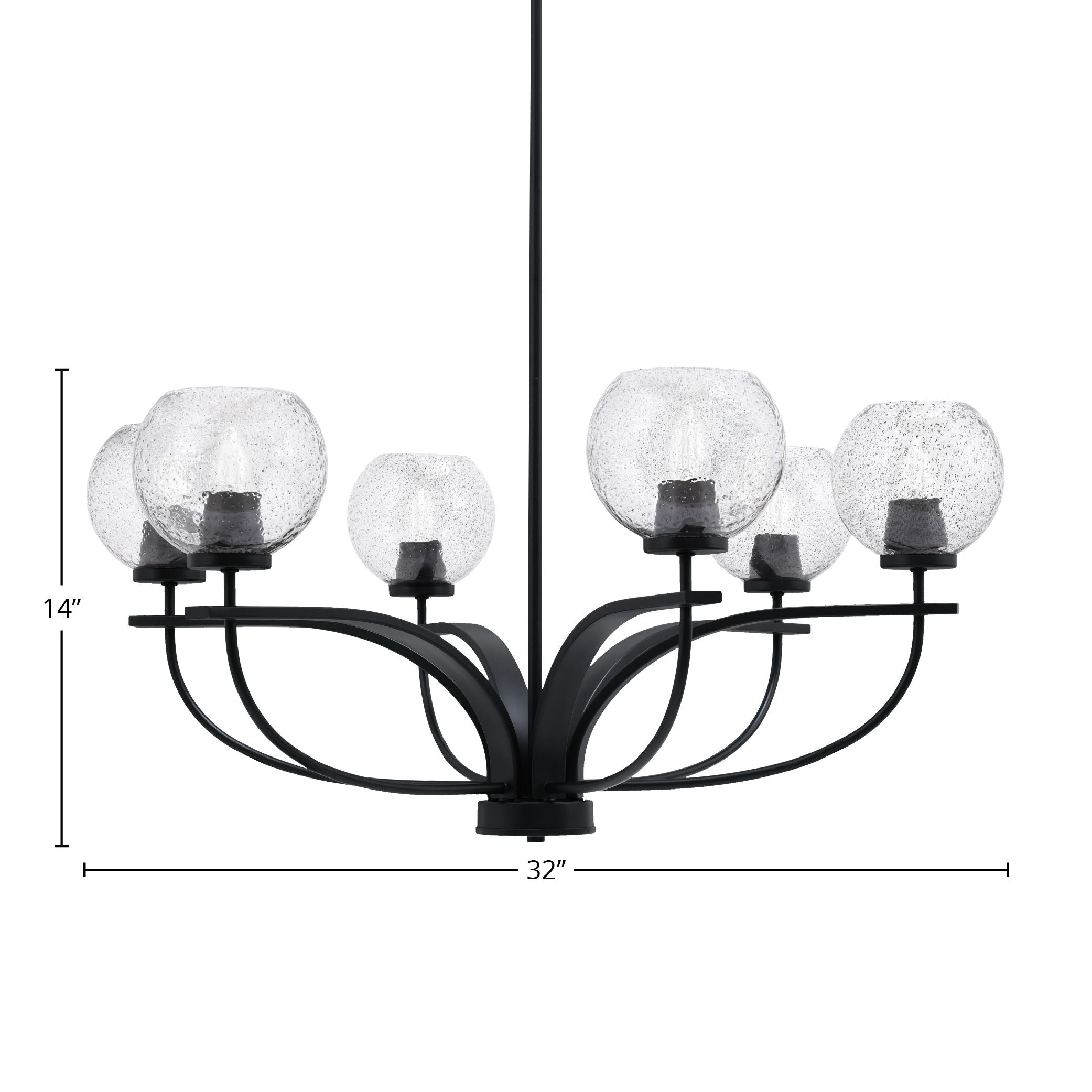Cavella Six Light Chandelier in Matte Black with 5.75" Smoke Bubble Shade