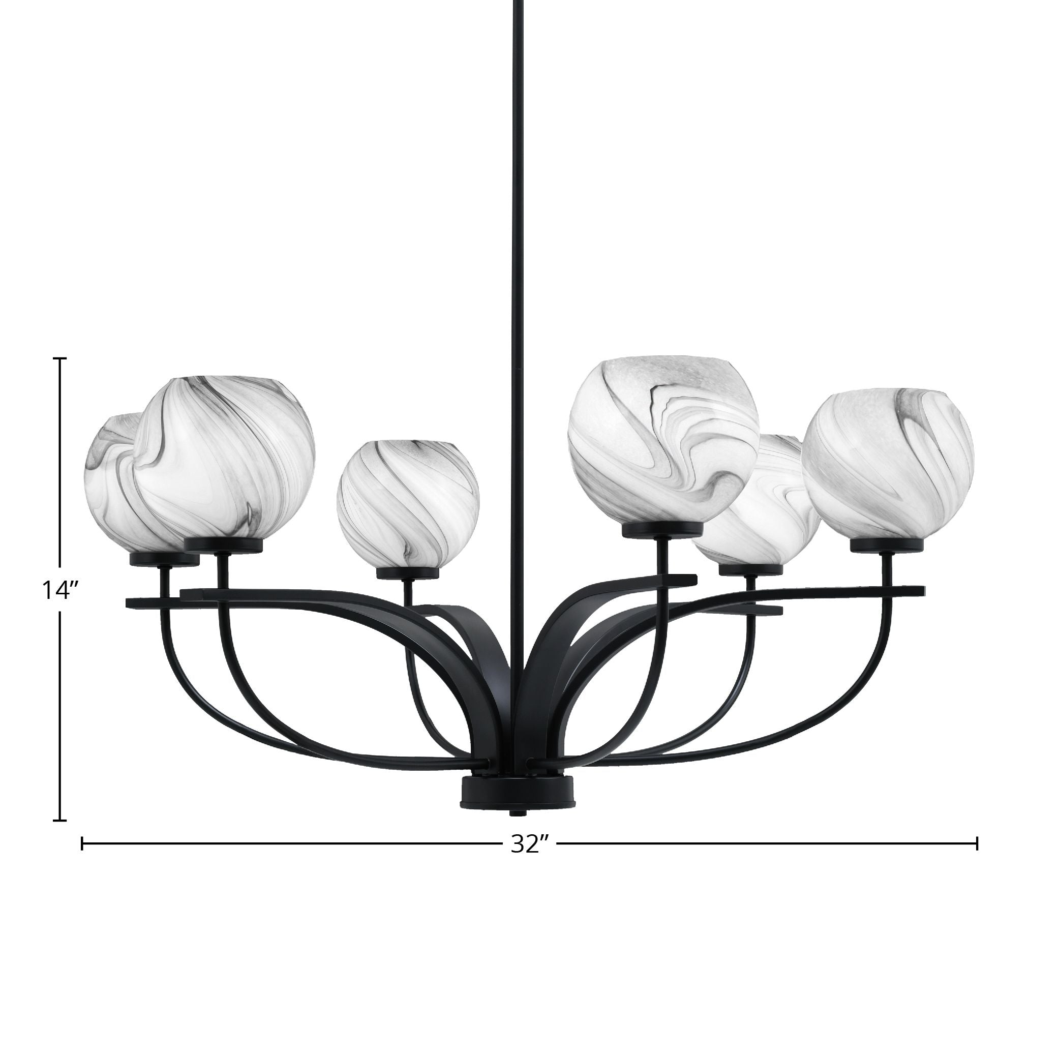 Cavella Six Light Chandelier in Matte Black with 5.75" Onyx Swirl Shade