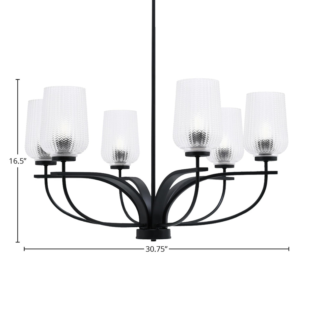 Cavella Six Light Chandelier in Matte Black with 5" Clear Textured Shade