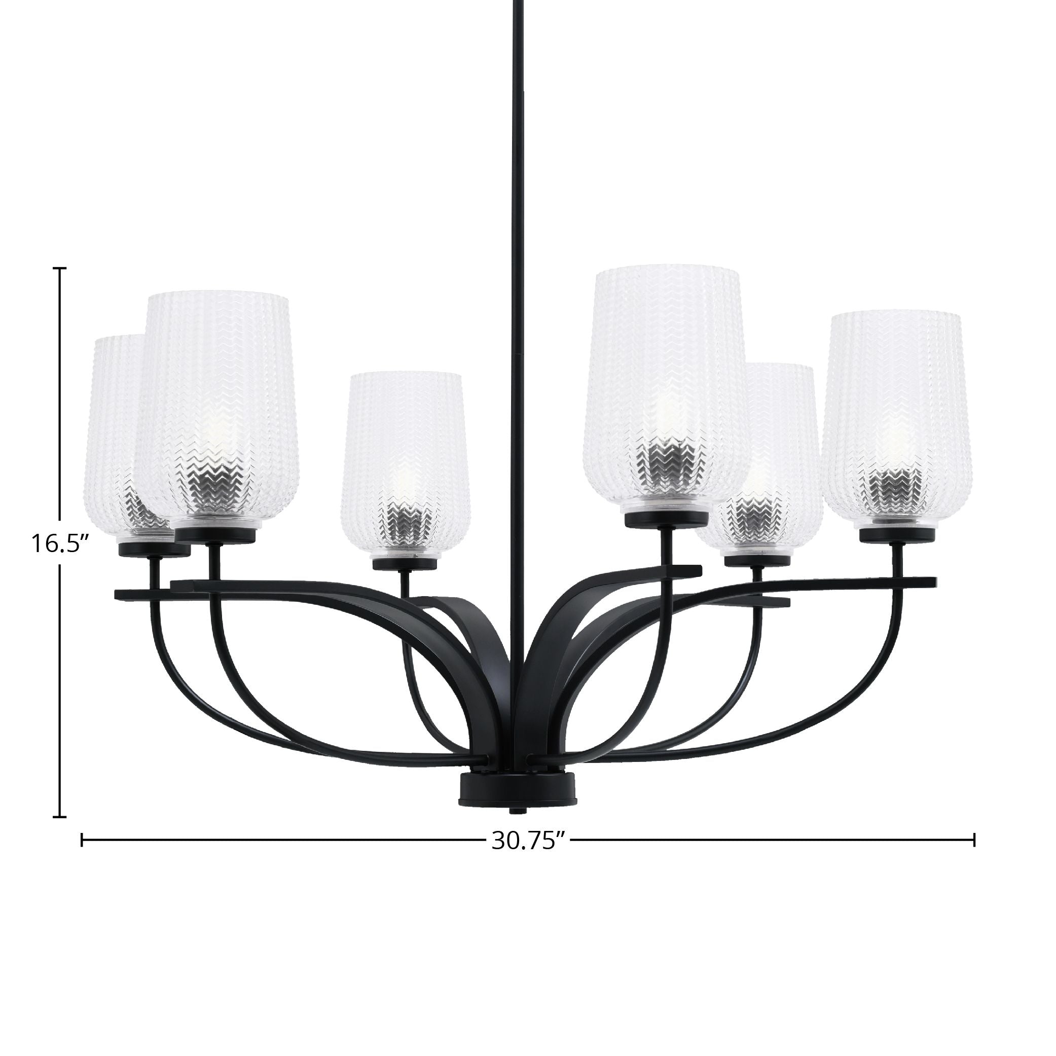 Cavella Six Light Chandelier in Matte Black with 5" Clear Textured Shade
