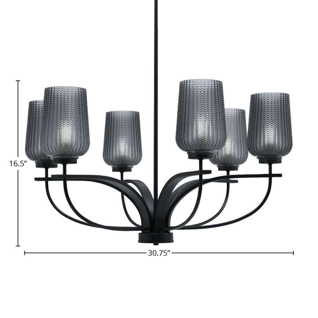 Cavella Six Light Chandelier in Matte Black with 5" Smoke Textured Shade