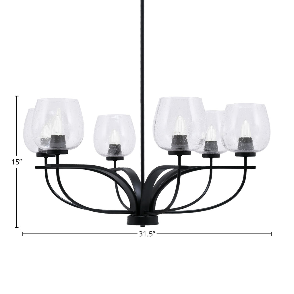 Cavella Six Light Chandelier in Matte Black with 6" Clear Bubble Shade