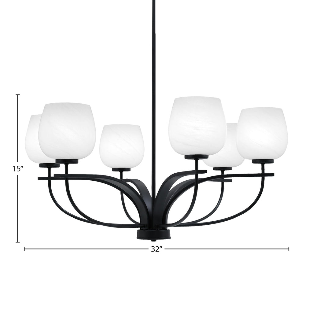 Cavella Six Light Chandelier in Matte Black with 6" White Marble Shade