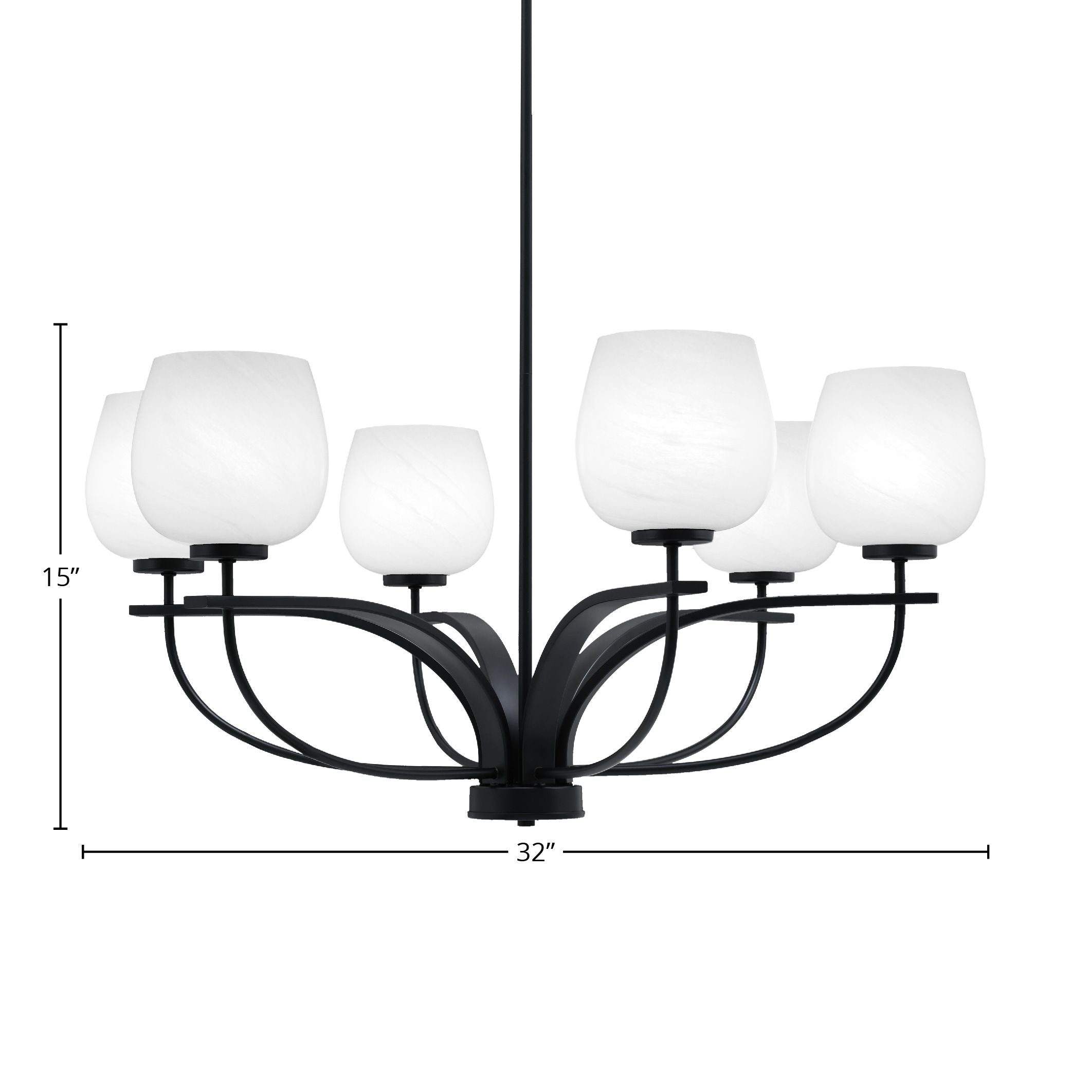 Cavella Six Light Chandelier in Matte Black with 6" White Marble Shade