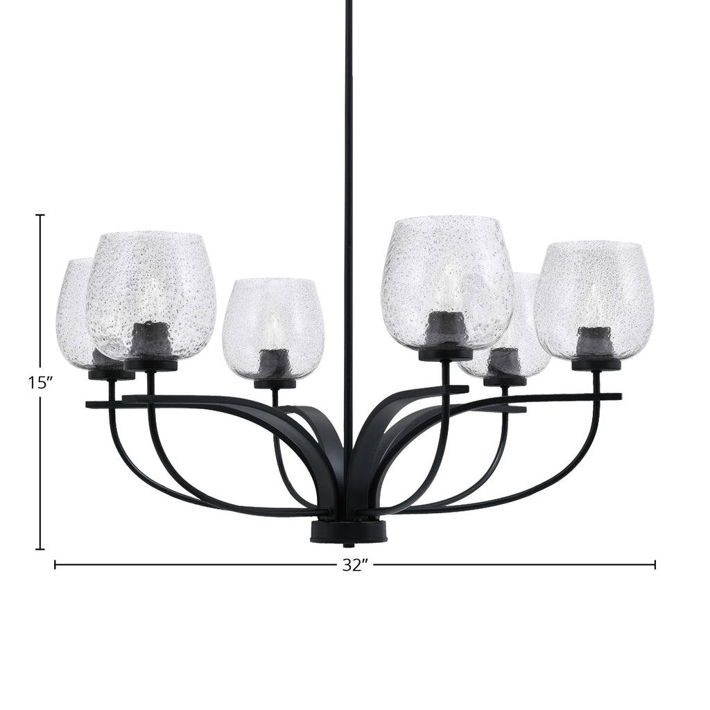 Cavella Six Light Chandelier in Matte Black with 6" Smoke Bubble Shade
