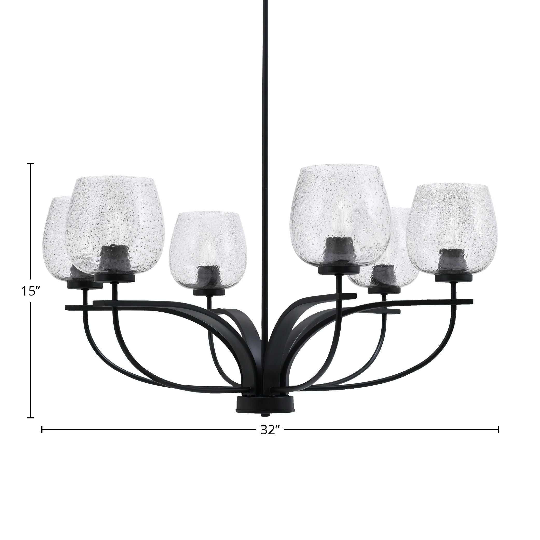 Cavella Six Light Chandelier in Matte Black with 6" Smoke Bubble Shade