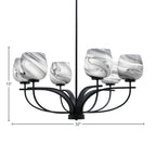 Cavella Six Light Chandelier in Matte Black with 6" Onyx Swirl Shade