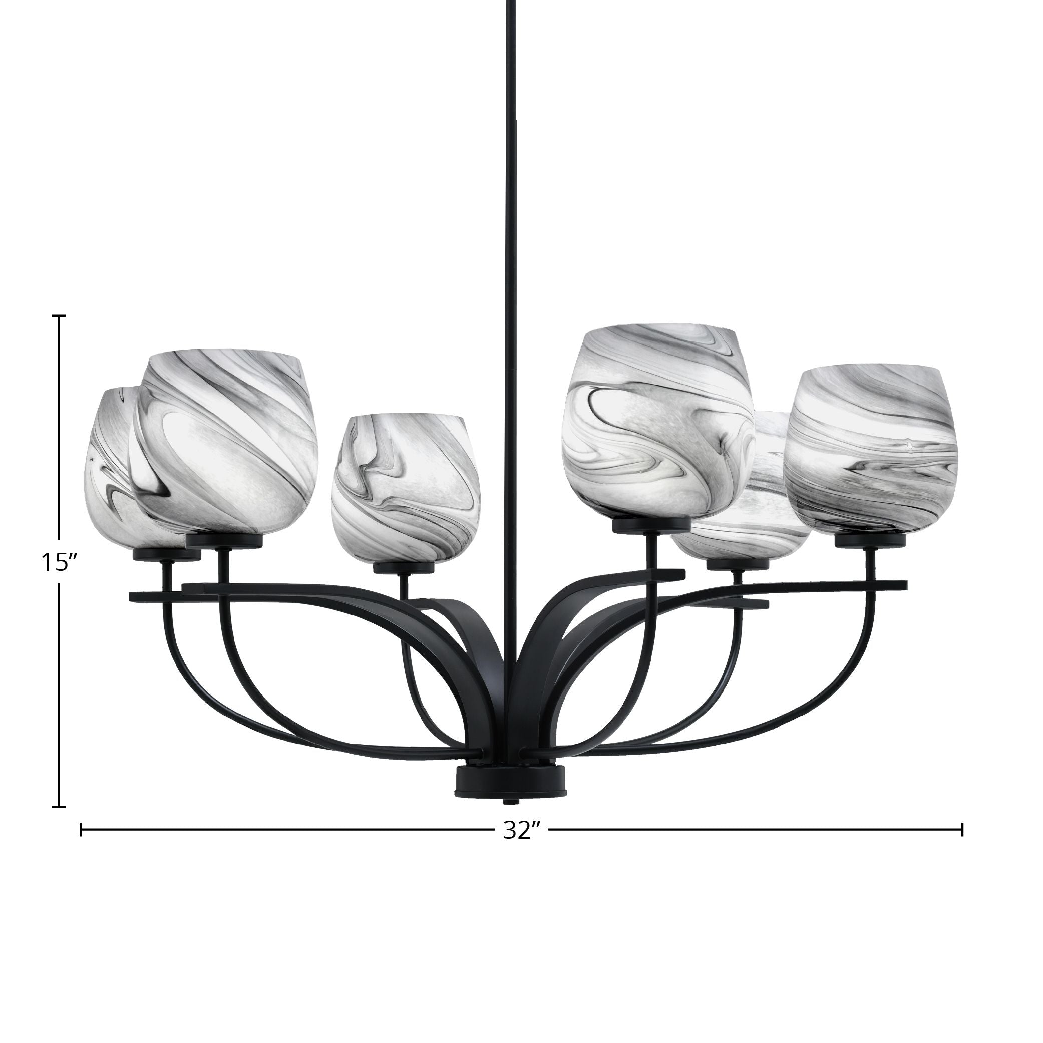 Cavella Six Light Chandelier in Matte Black with 6" Onyx Swirl Shade