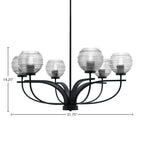Cavella Six Light Chandelier in Matte Black with 6" Clear Ribbed Shade