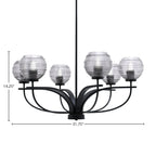 Cavella Six Light Chandelier in Matte Black with 6" Smoke Ribbed Shade