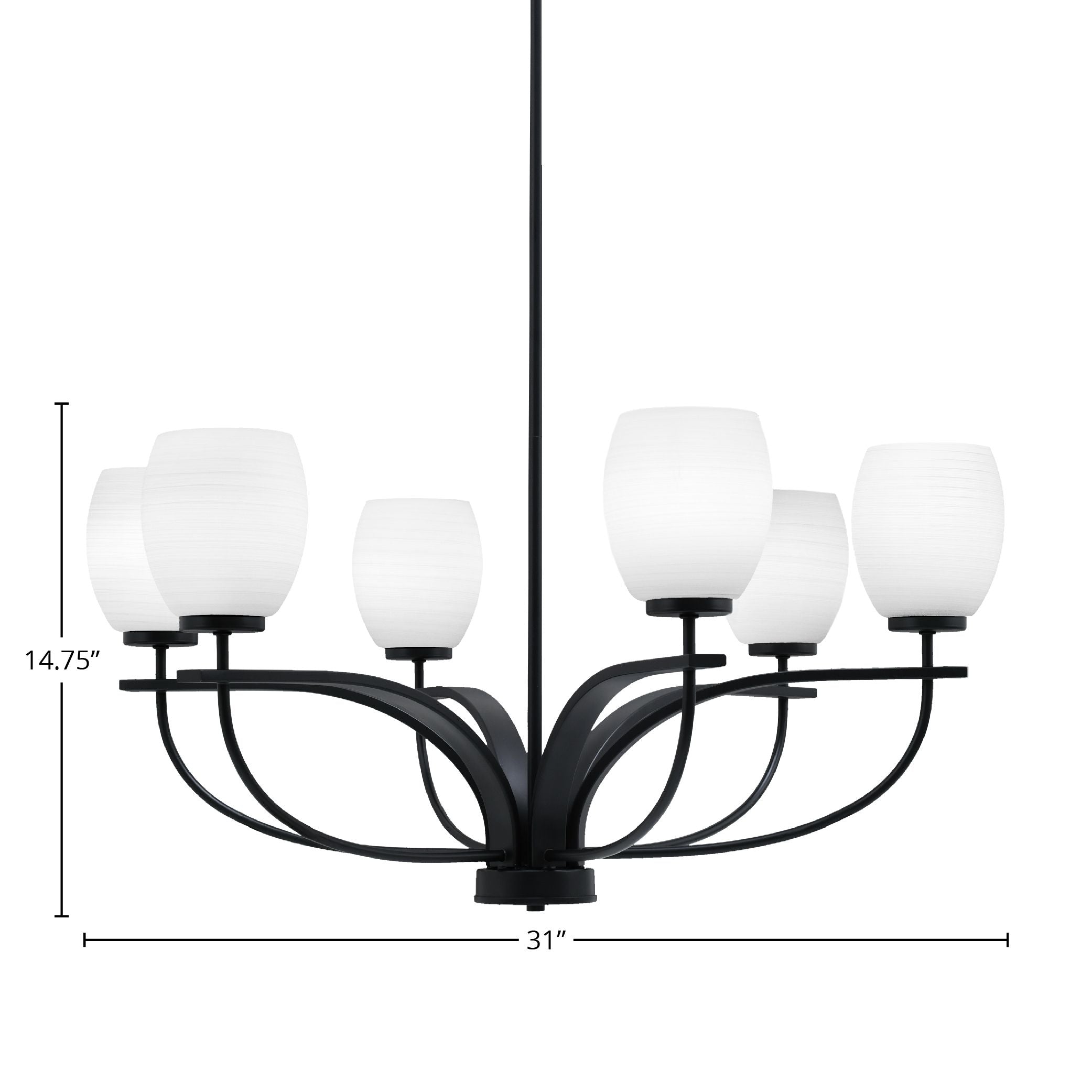 Cavella Six Light Chandelier in Matte Black with 5" White Linen Shade