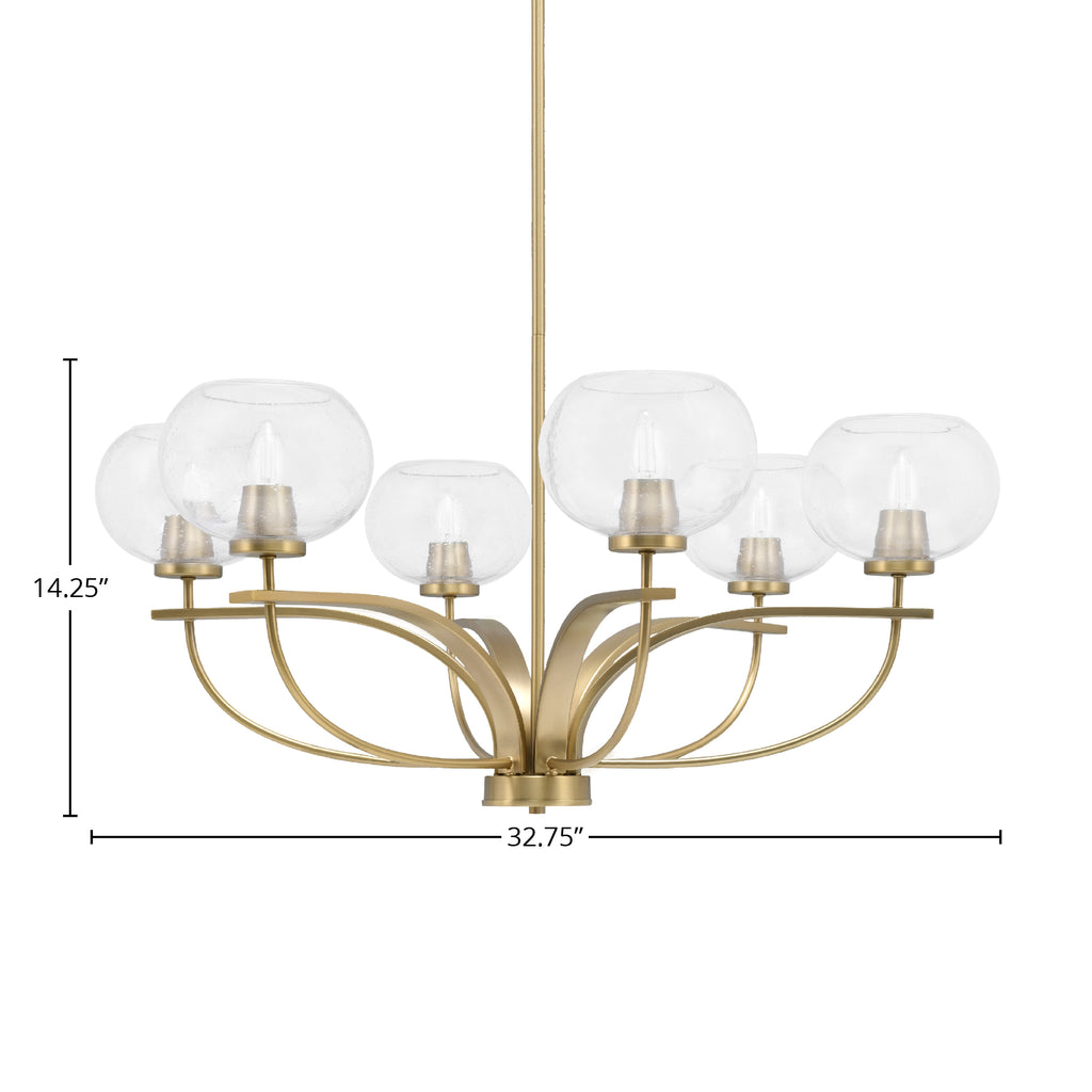 Cavella Six Light Chandelier in New Age Brass with 7" Clear Bubble Shade