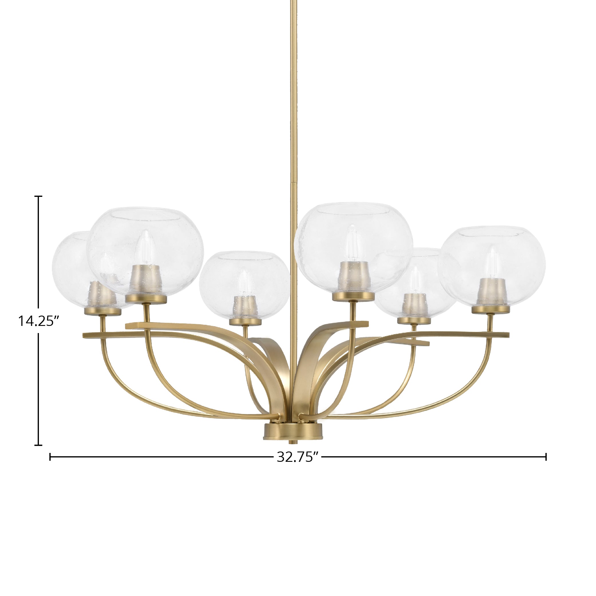 Cavella Six Light Chandelier in New Age Brass with 7" Clear Bubble Shade