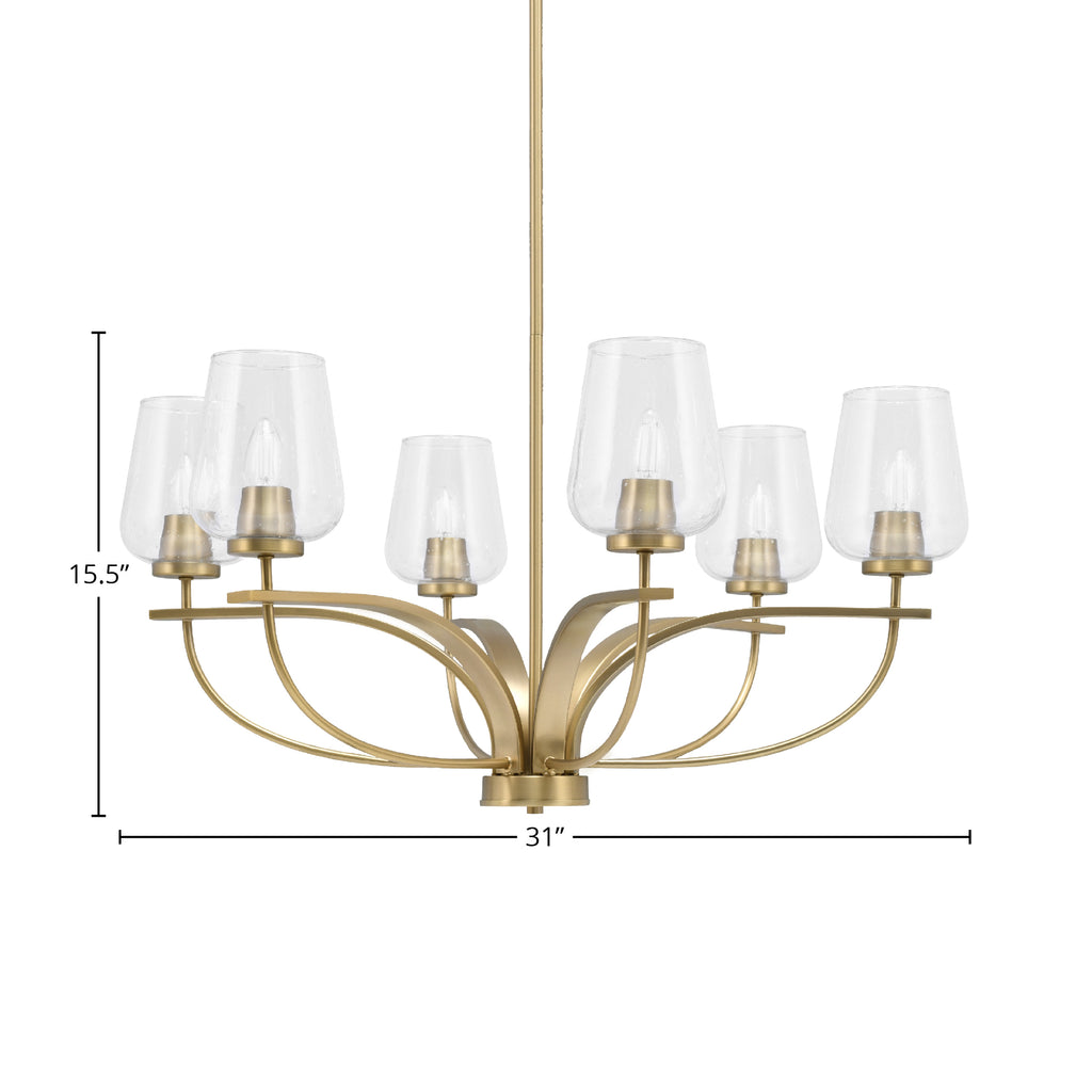 Cavella Six Light Chandelier in New Age Brass with 5" Clear Bubble Shade