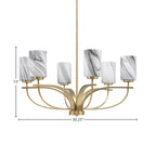 Cavella Six Light Chandelier in New Age Brass with 4" Onyx Swirl Shade