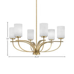 Cavella Six Light Chandelier in New Age Brass with 4" White Muslin Shade