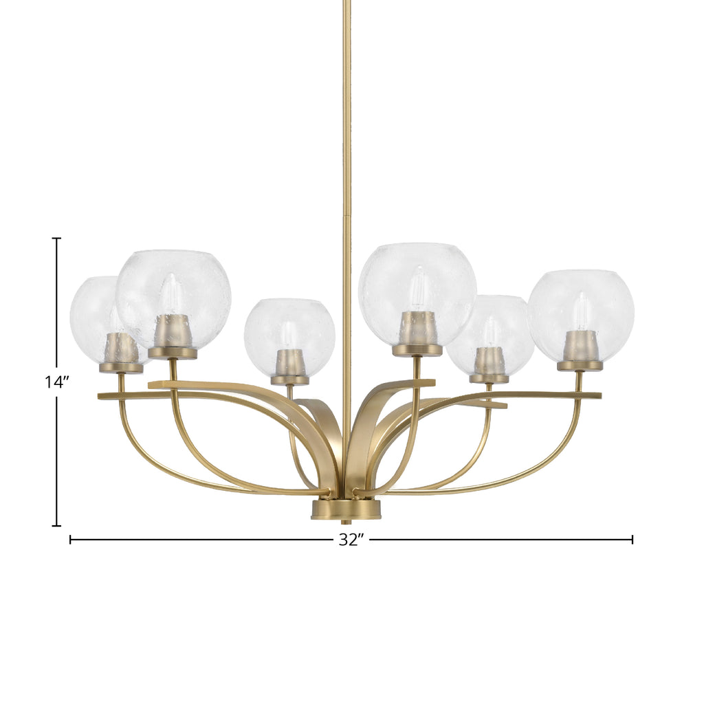 Cavella Six Light Chandelier in New Age Brass with 5.75" Clear Bubble Shade