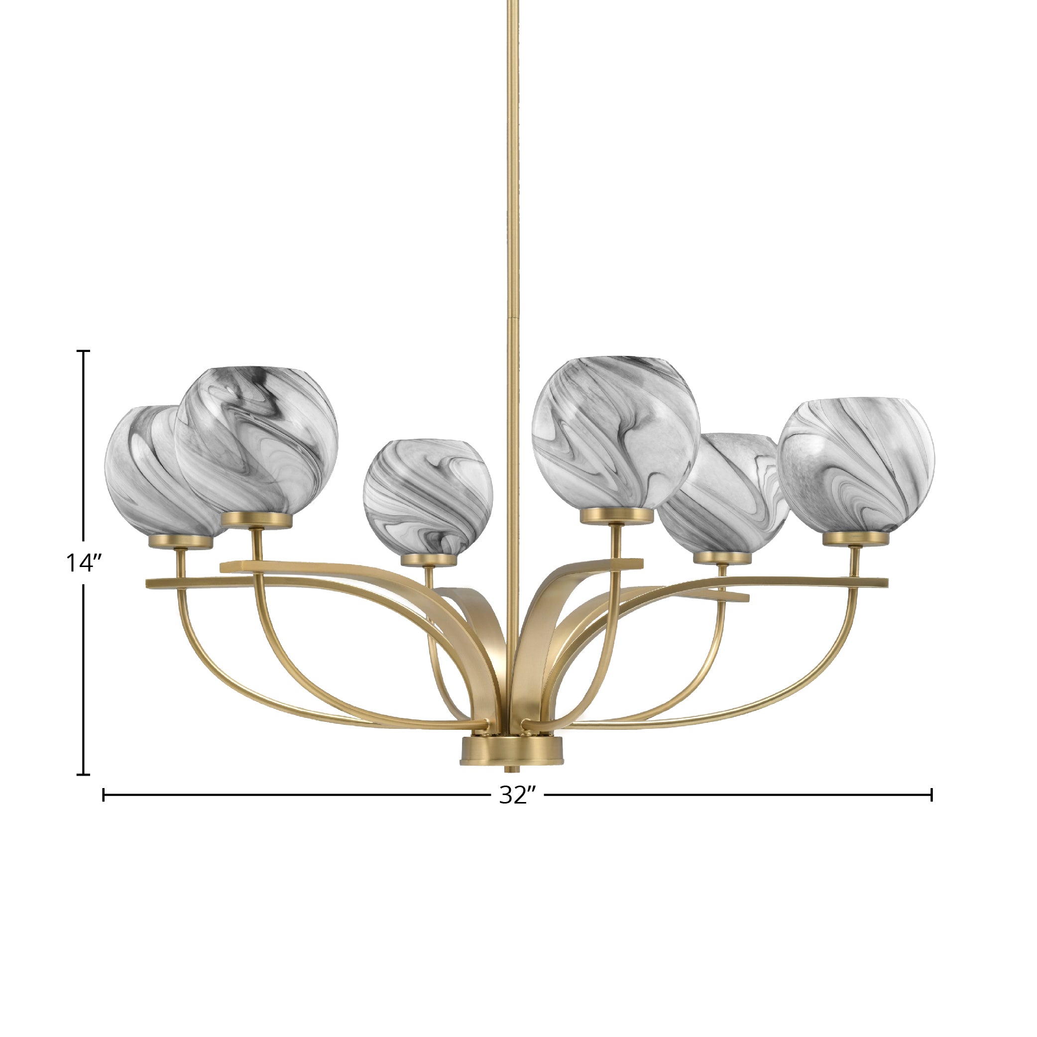 Cavella Six Light Chandelier in New Age Brass with 5.75" Onyx Swirl Shade