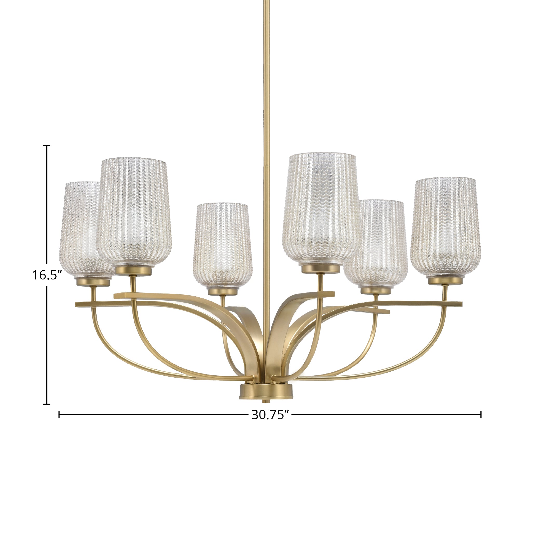 Cavella Six Light Chandelier in New Age Brass with 5" Silver Textured Shade