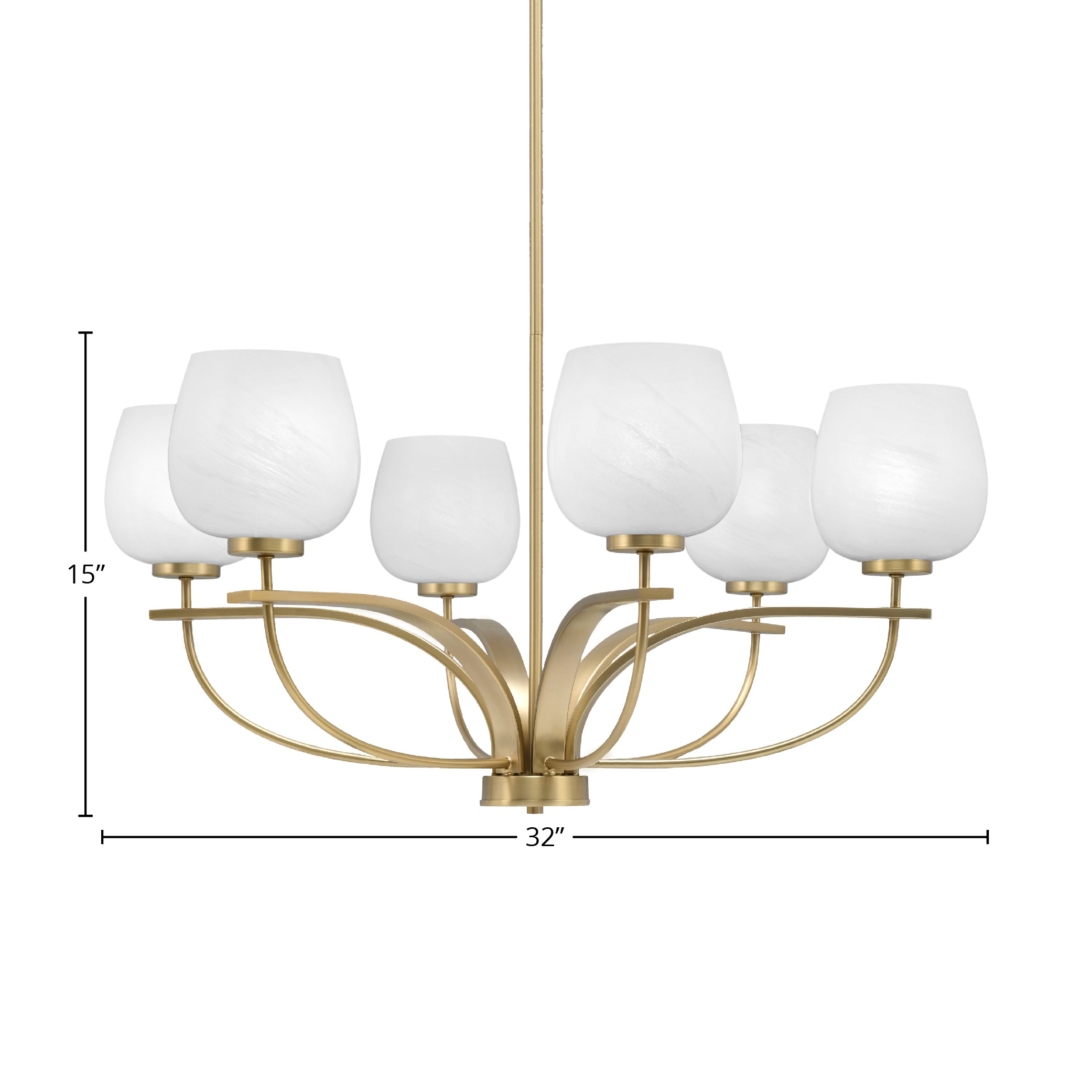 Cavella Six Light Chandelier in New Age Brass with 6" White Marble Shade