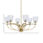Cavella Six Light Chandelier in New Age Brass with 5" Clear Ribbed Shade