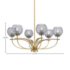 Cavella Six Light Chandelier in New Age Brass with 6" Smoke Ribbed Shade